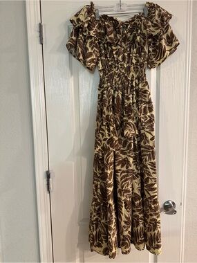 Claris Boho Floral Smocked Tiered Maxi Dress S